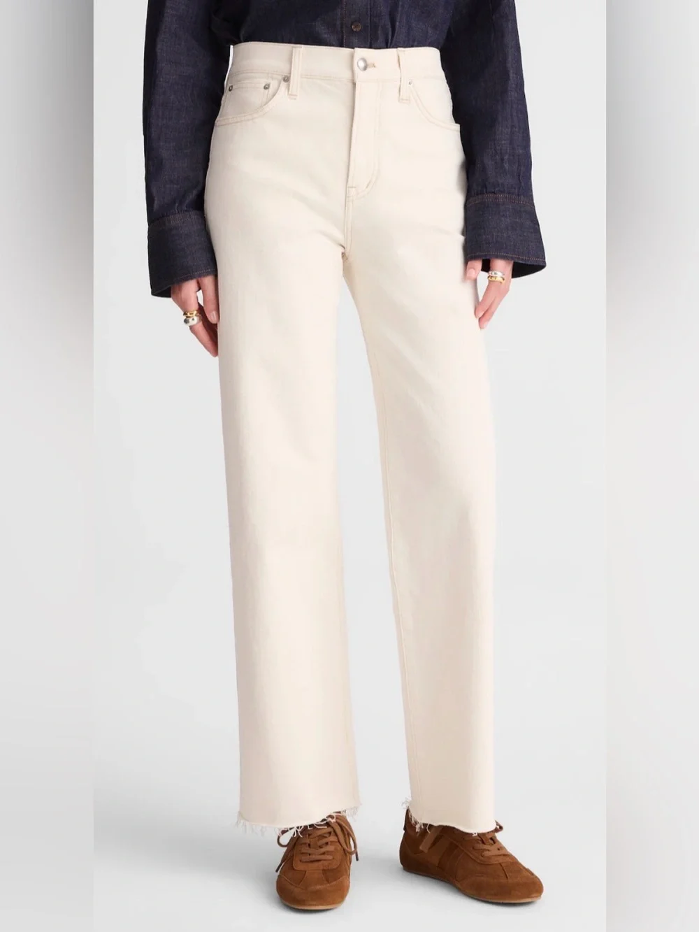 The Perfect Vintage Wide-Leg Crop Jeans Ivory Raw Hem Size 25 NWT